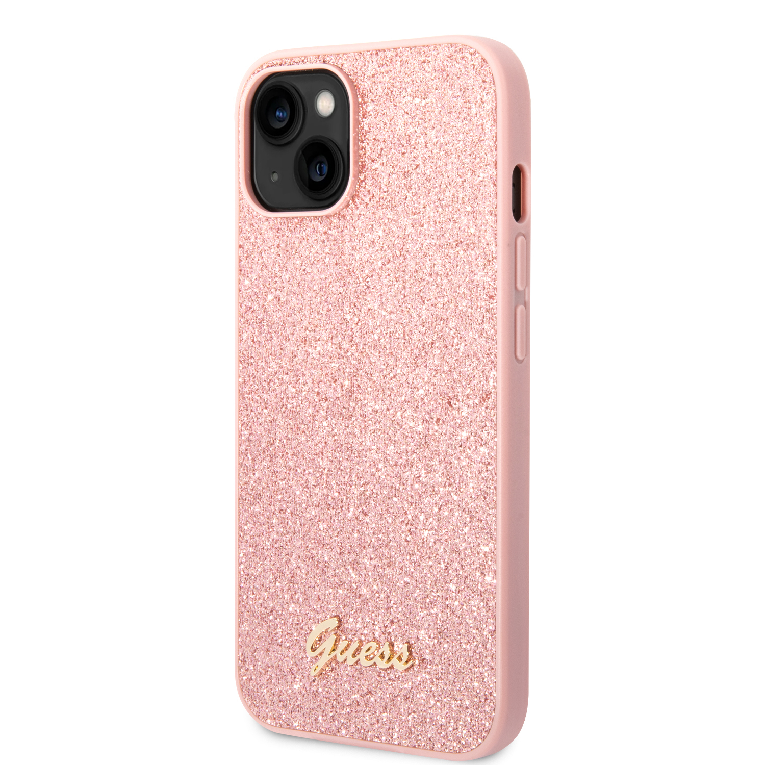 iPhone 14 Hardcase Hülle Glitter Script (GUHCP14SHGGSHP) - Rosa / Transparent