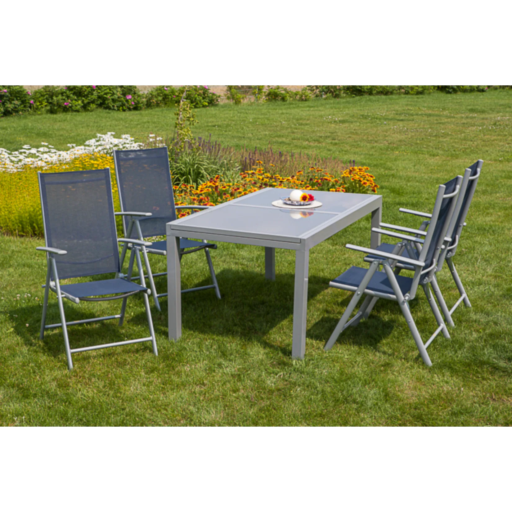 Merxx Tischgruppe Amalfi, 5-tlg marineblau, Tisch 140/200 x 90 cm