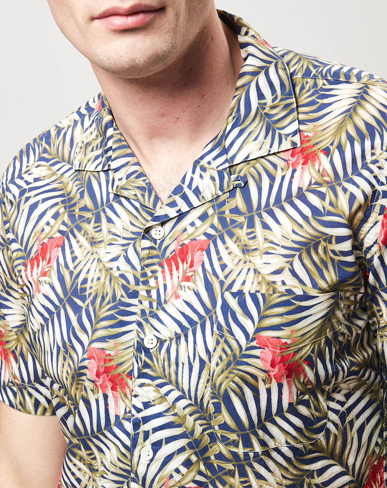 Hartford Chemise slim Slam imprimé tropical bleu/vert/rouge