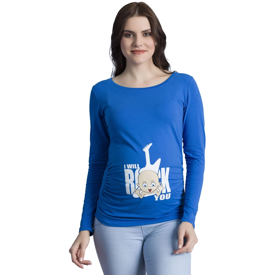 M.M.C. Umstandslangarmshirt I Will Rock You mit Motiv Dunkelblau