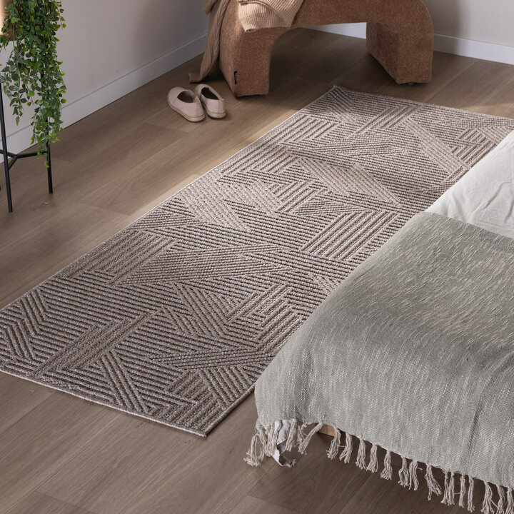 Loper vloerkleed - Hidde 3D Maze Taupe |  Duurzaam design