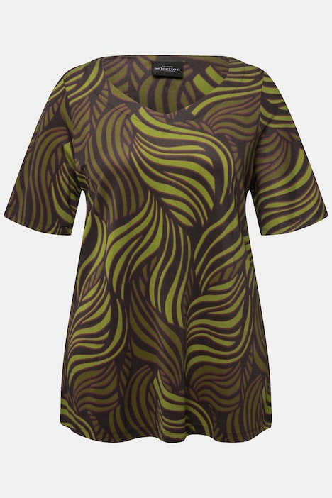 Slinkyshirt, Palmenblätter, Herzausschnitt, Halbarm