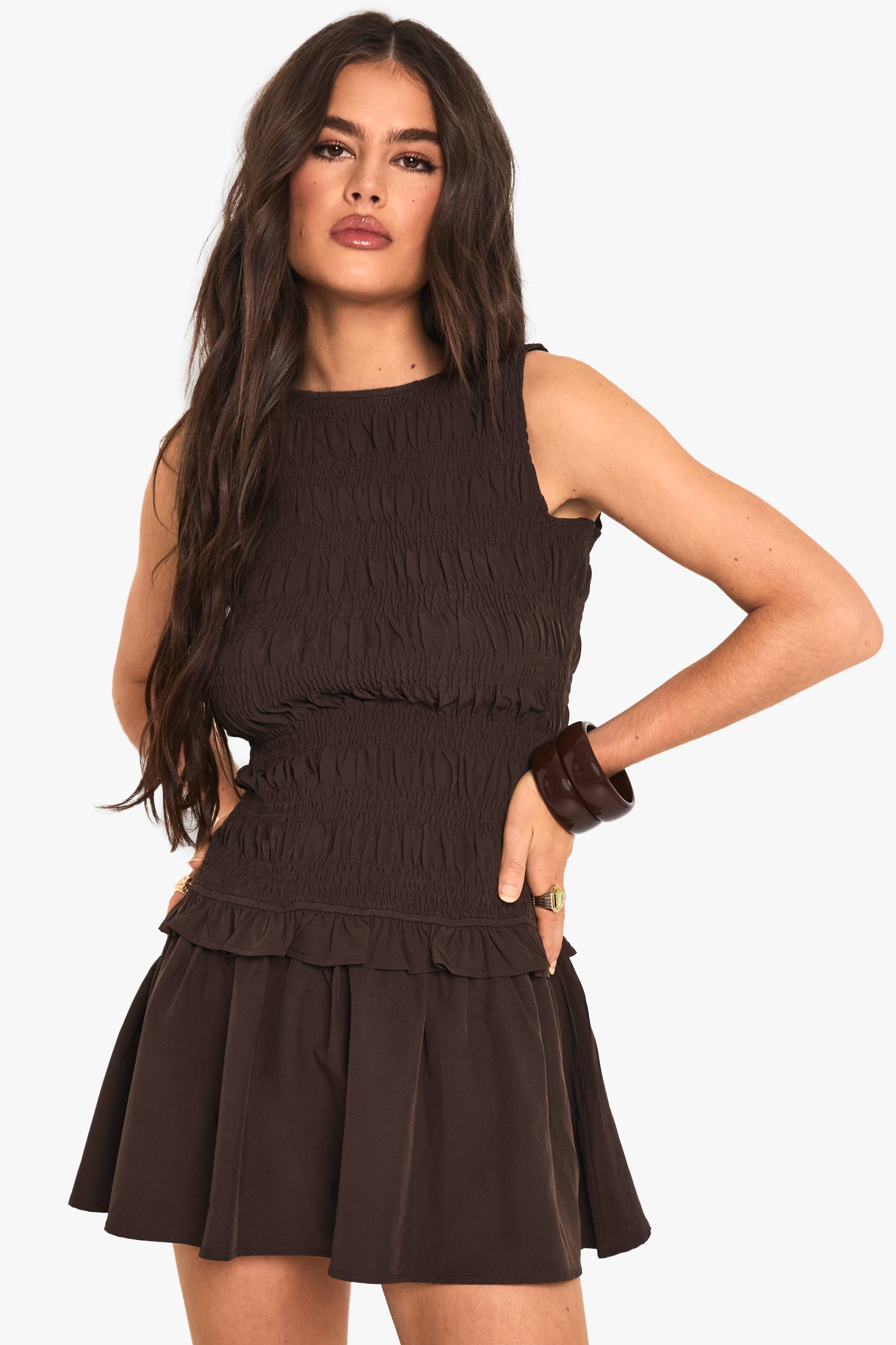 boohoo Robe smock à encolure racer froncée