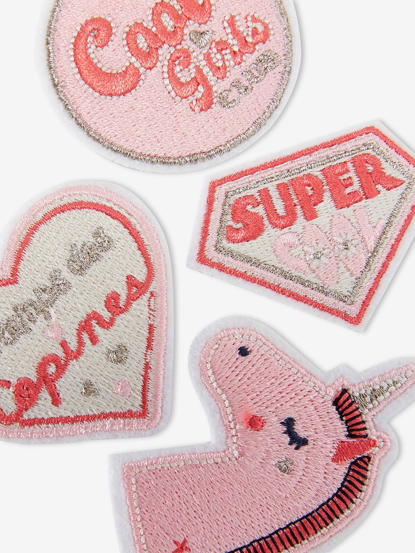 Pacote com 4 apliques termocolantes para meninas, rosa claro, bicolor/multicolorido.