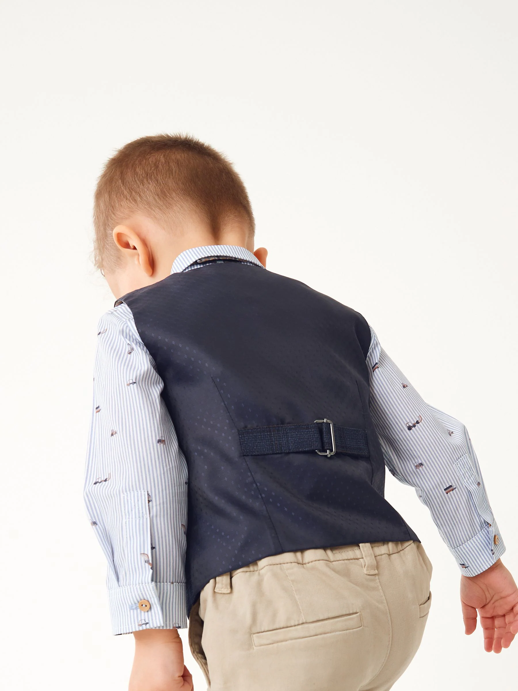 Marineblauw geruit - Set met gilet, overhemd en vlinderdas (3 mnd- 7 jr)