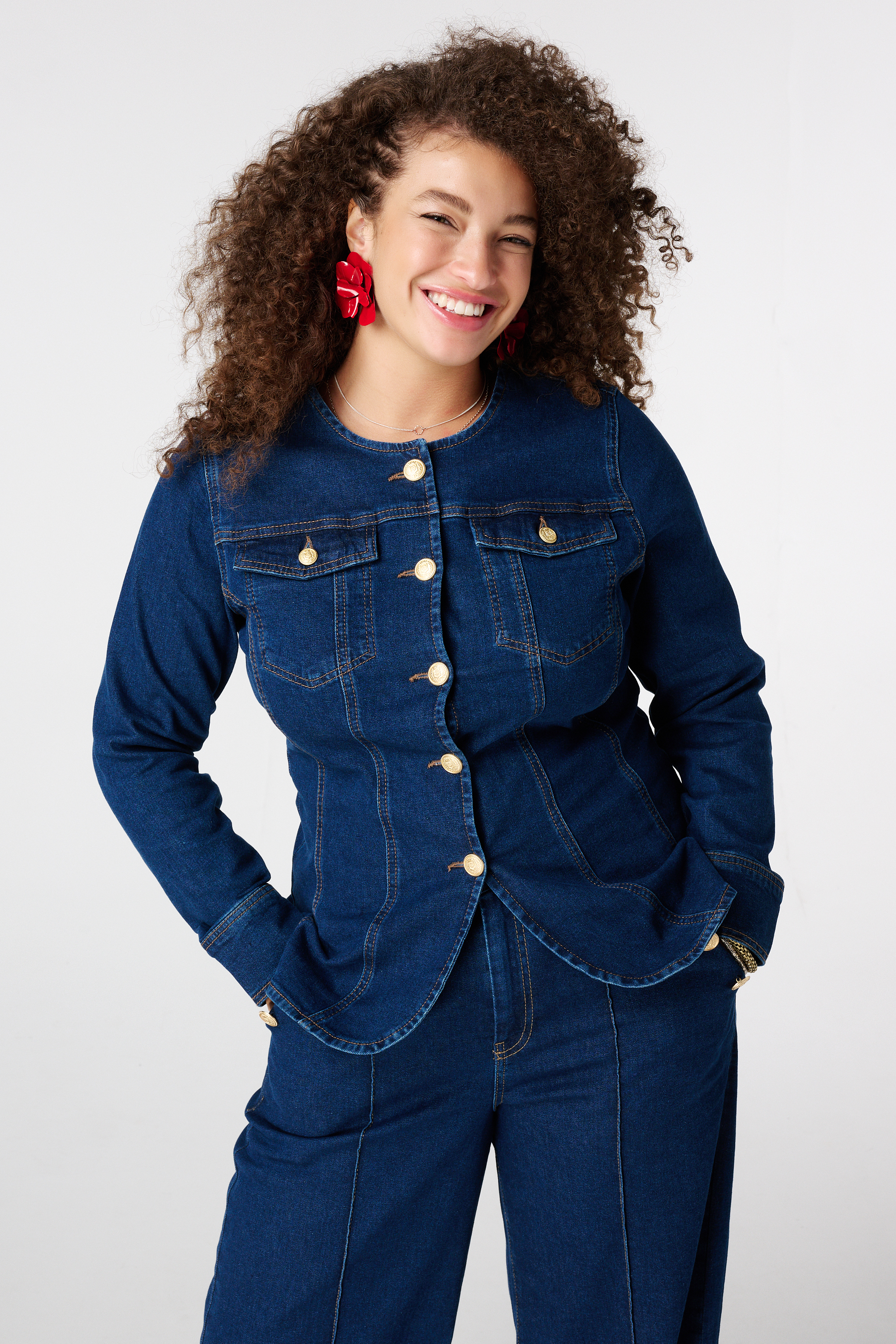 Aansluitend denim jasje Rinse Washed Denim