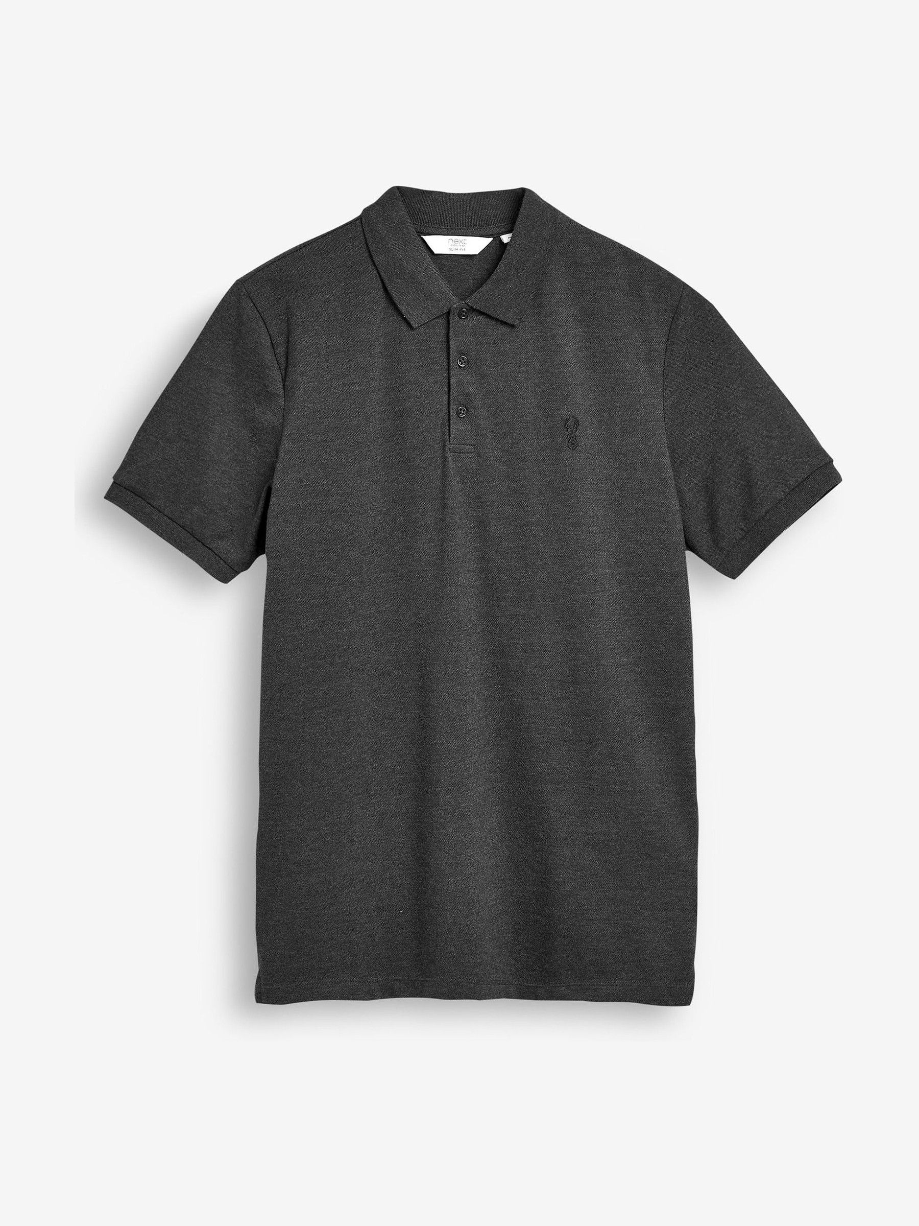 Antracietgrijs - Slim Fit - Long-Sleeve Pique Polo Shirt