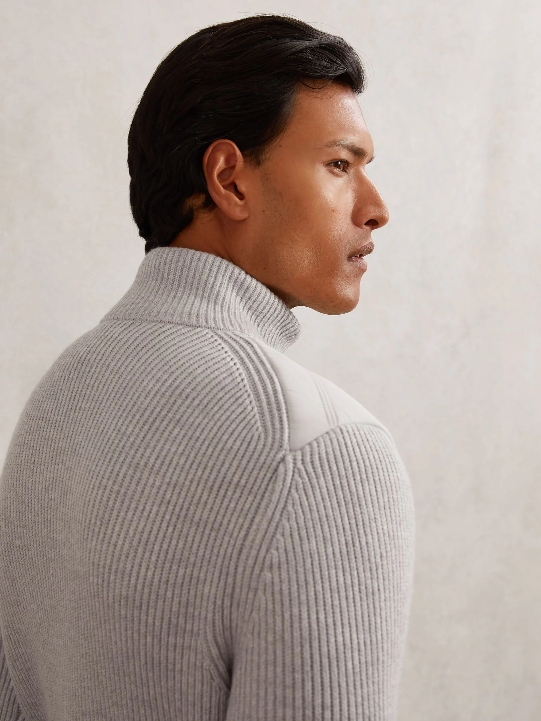 Zachtgrijs - Reiss Townsend Quilted Rib-Knit Funnel-Neck Jacket