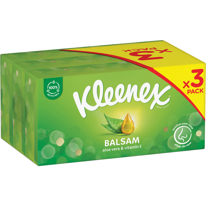 Kleenex Taschentücher Balsam in Box, weiss, 3 Pack à 56 Stück