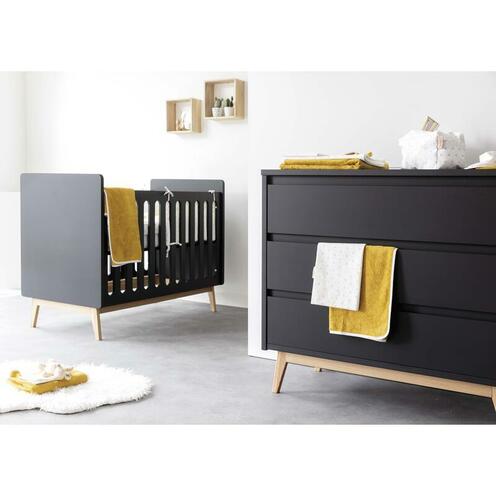 Chambre DUO Lit 140x70 + Commode à langer PURE Black - PERICLES