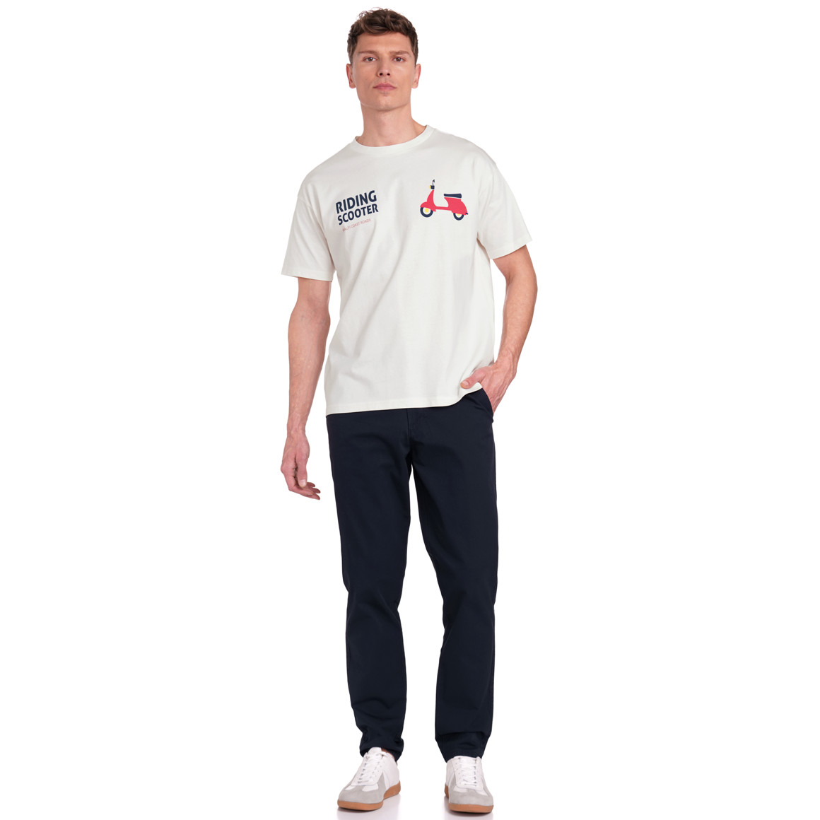 Jonas Nielsen Herren T-Shirt mit Scooter-Print weiss