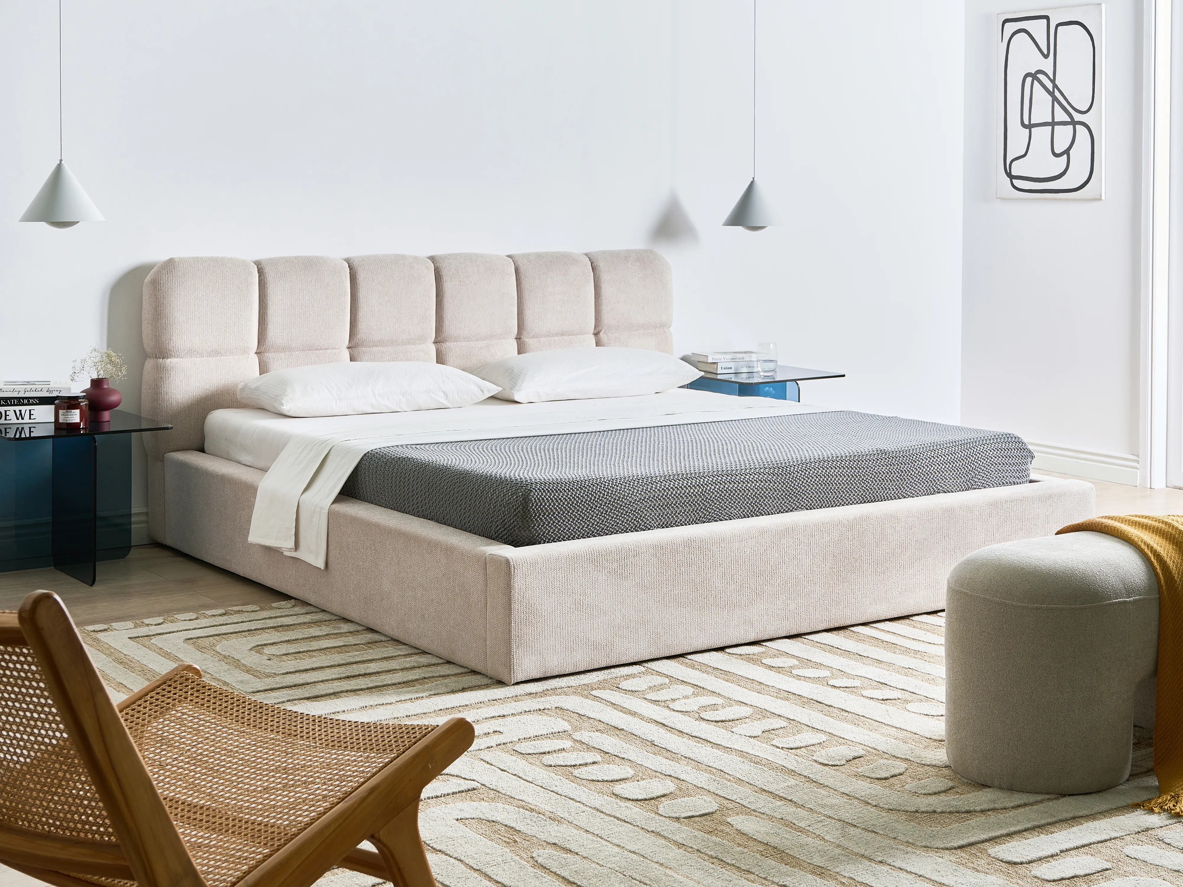 Bed met opbergruimte Stof BASTON 180 x 200 cm Lichtbeige