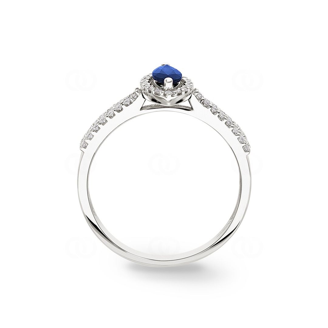 Saphirring 750/18 K Weissgold mit Diamanten 0.19 ct H/si