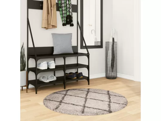 Tapis shaggy à poils longs moderne beige et anthracite ø 100 cm