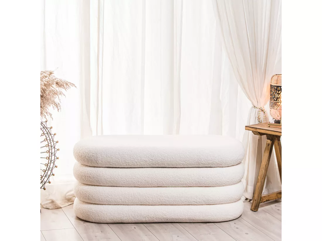 Banc avec rangement en bouclettes blanches