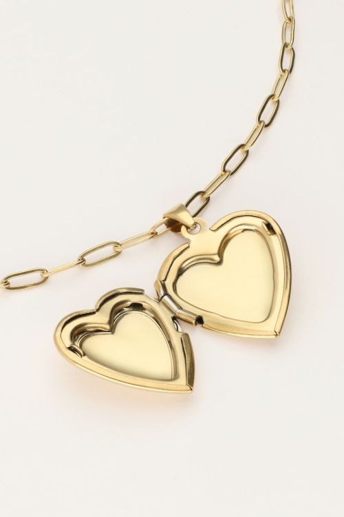 Vintage schakelketting met hart medaillon