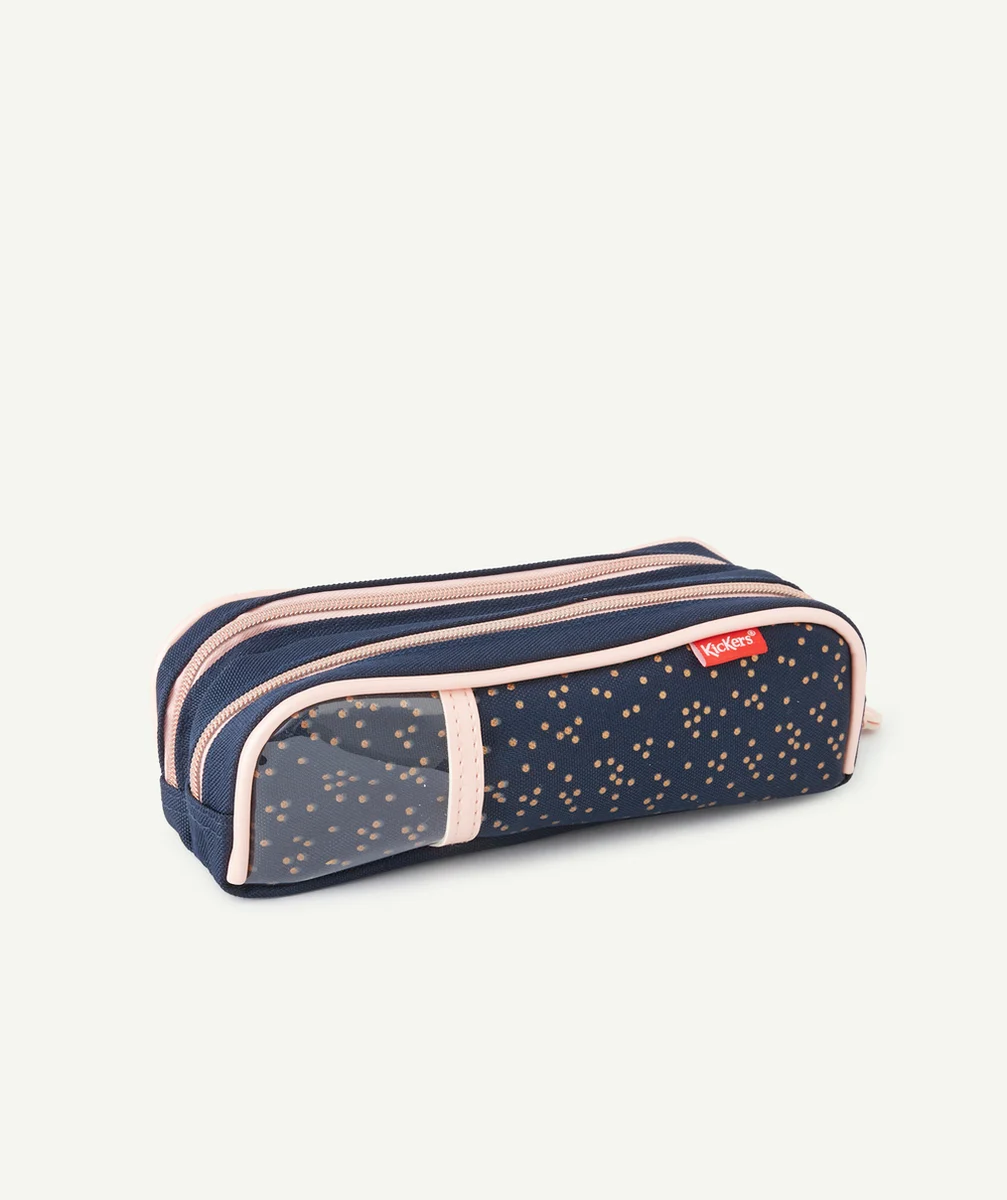 KICKERSTROUSSE BLEU MARINE À POIS ET ROSE AVEC DOUBLE COMPARTIMENT