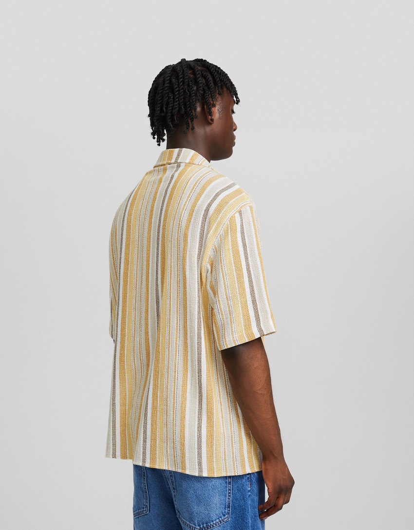 Camisa rústica listrada de manga curta