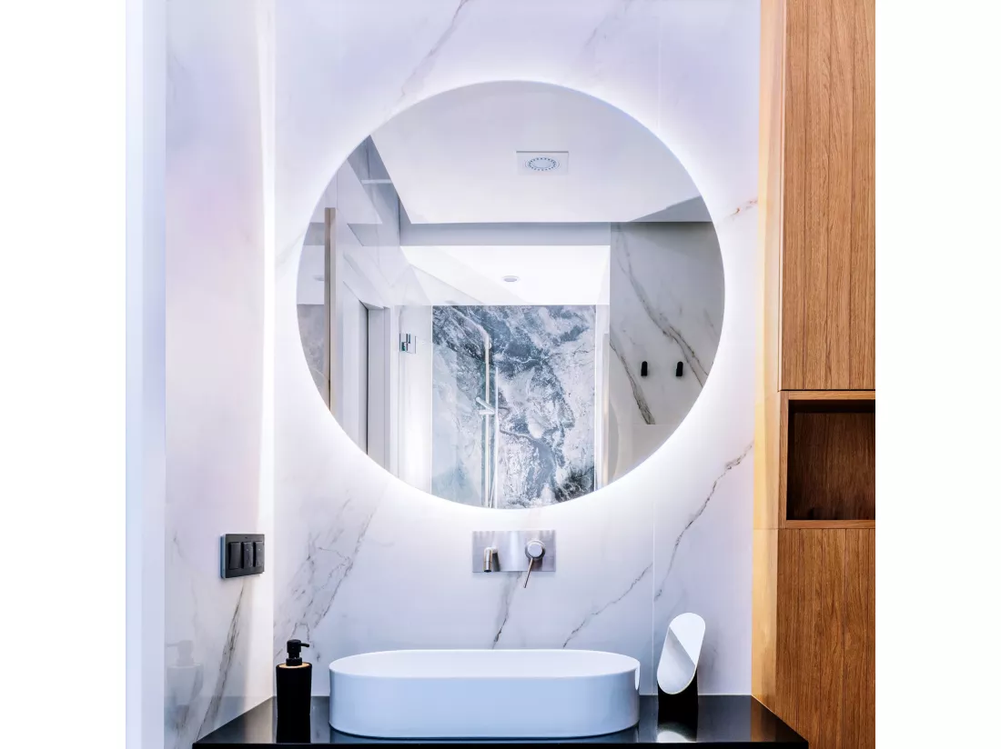 Miroir avec éclairage LED idéal pour le salon Couleur froide Ø90