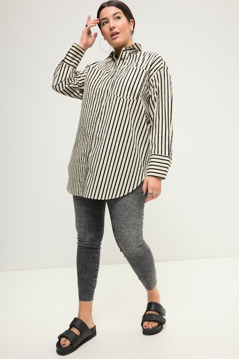 Hemdbluse, oversized, Streifen, Langarm