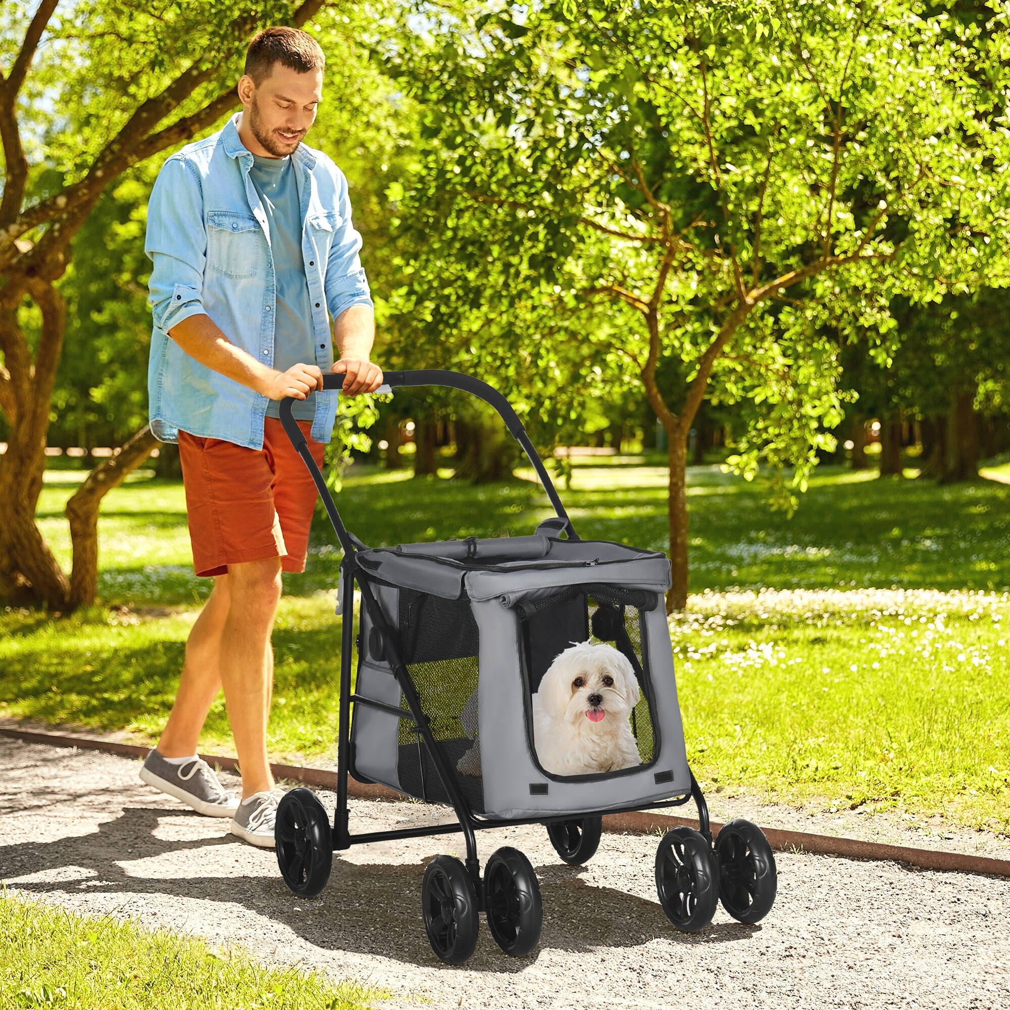 PawHut Hundewagen mit Kissen grau 102L x 62B x 105H cm