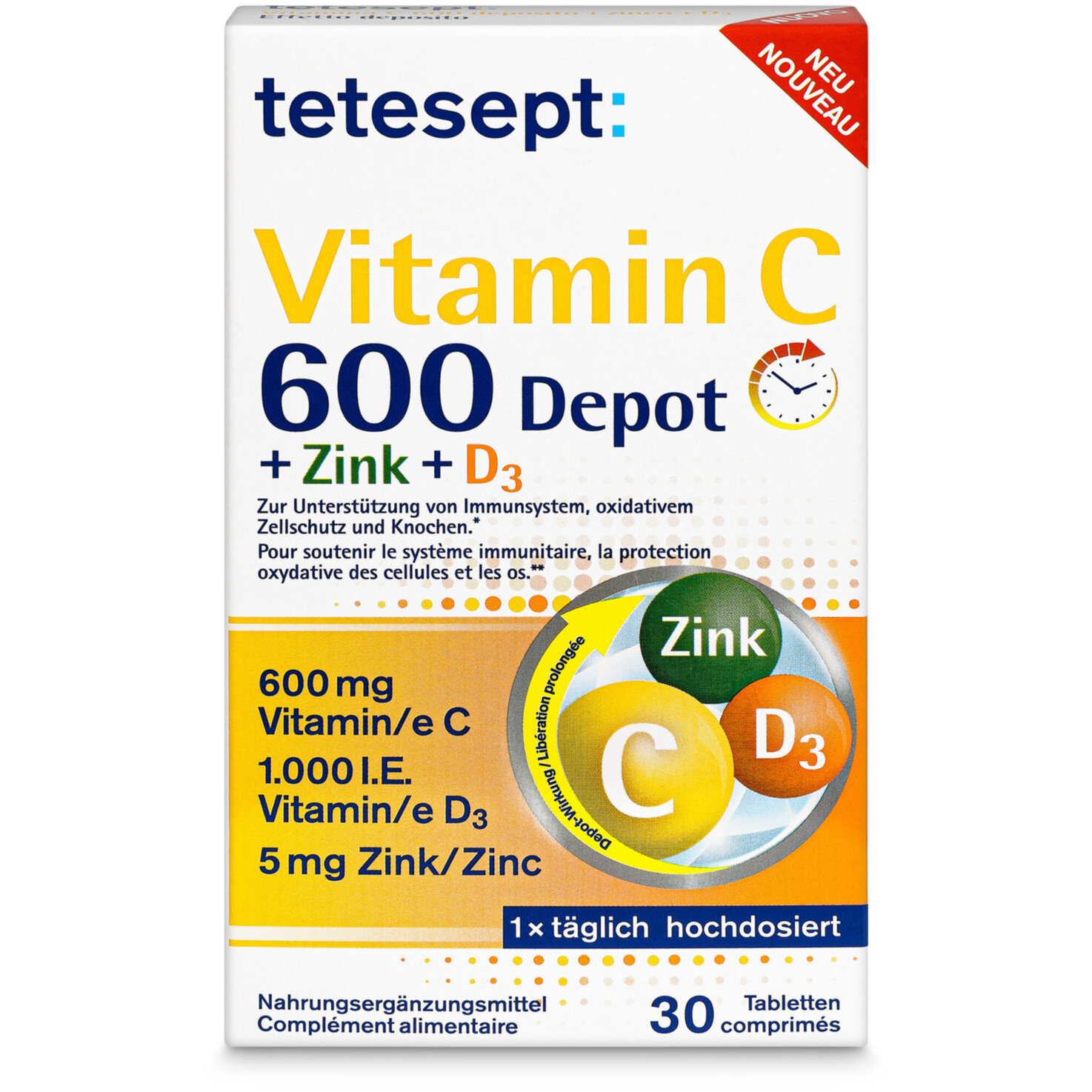 Tetesept Vitamin C & Zink & D3 Depot 30 Stück