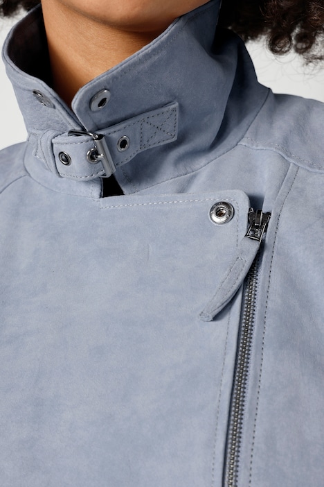Leder-Bikerjacke, echtes Leder, Revers, Zipper, Langarm