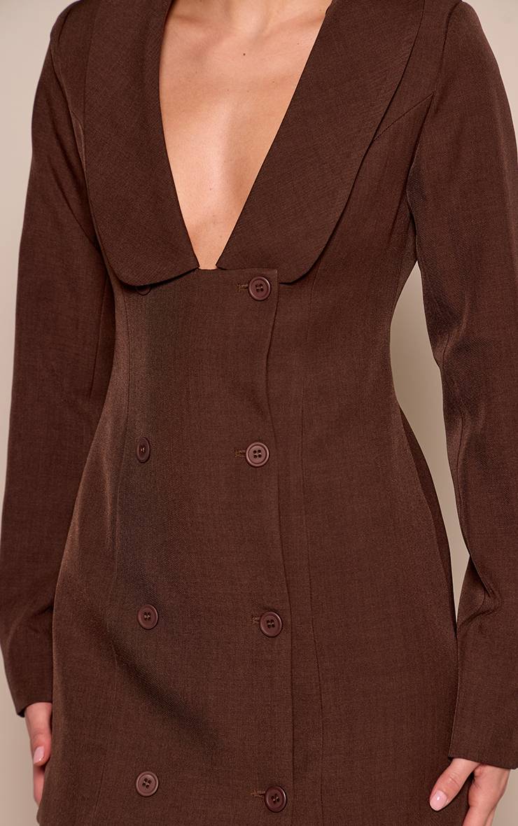 Chocolat Robe Blazer Tissée À Revers Courbé