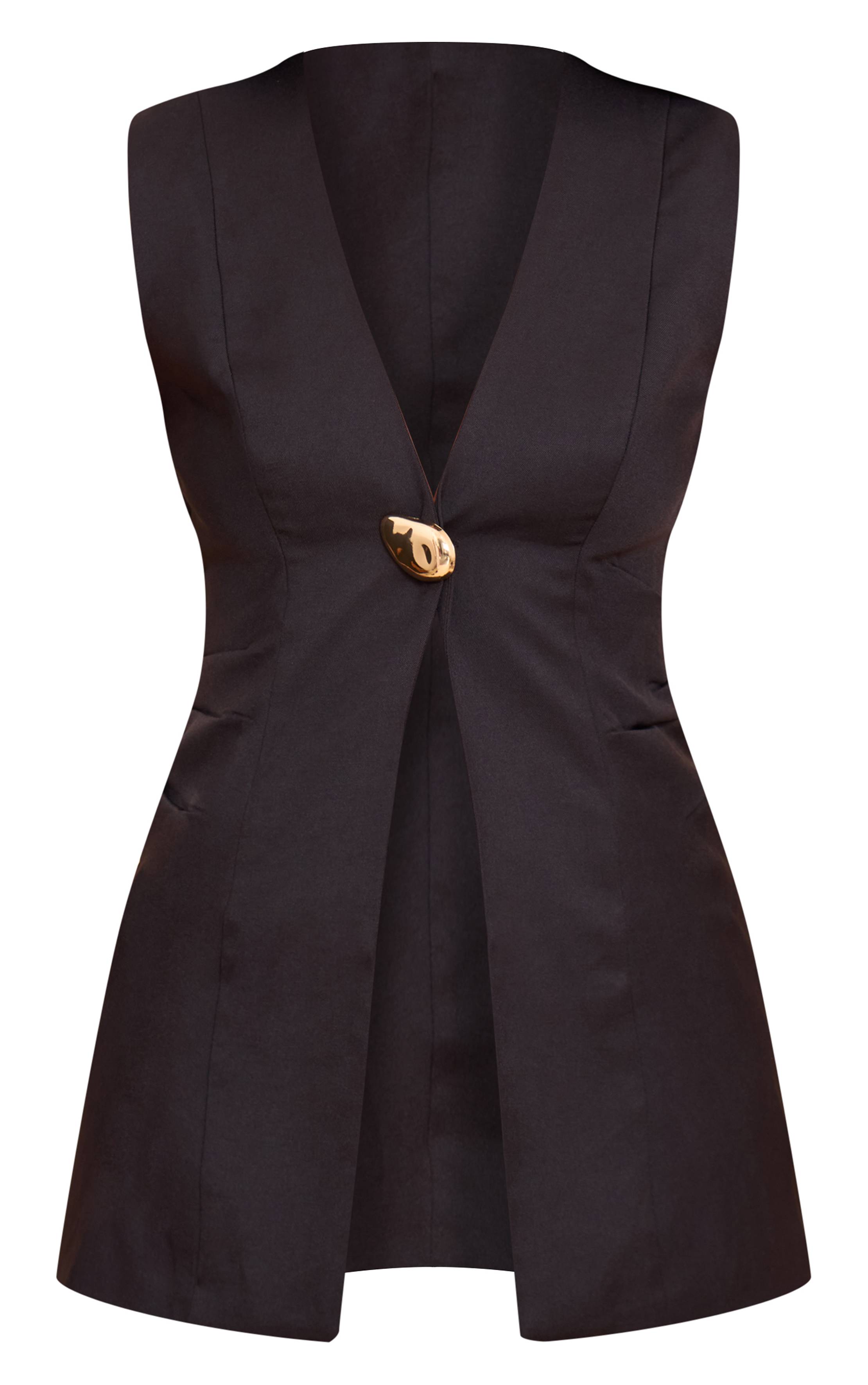 Noir Gilet Sans Col Avec Détails Métalliques