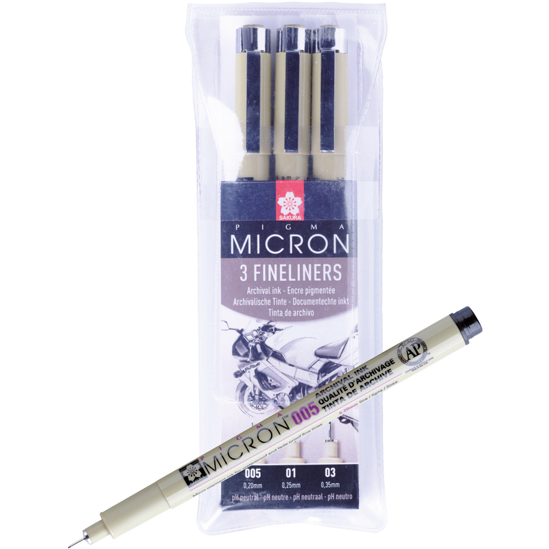 Sakura Fineliner Pigma Micron, 3er Etui, schwarz