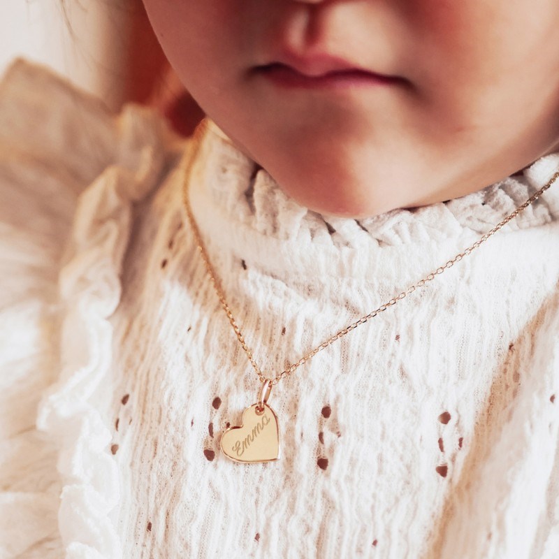 Collier petit coeur plaqué or enfant - gravure BFF
