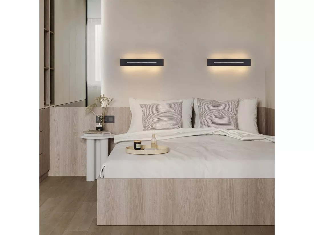 NETTLIFE Applique Murale Intérieure Applique LED 30CM Lampe de Couloir Moderne Blanc Chaud Chambre Noir Lampe d'escalier 8W Éclairage Mural