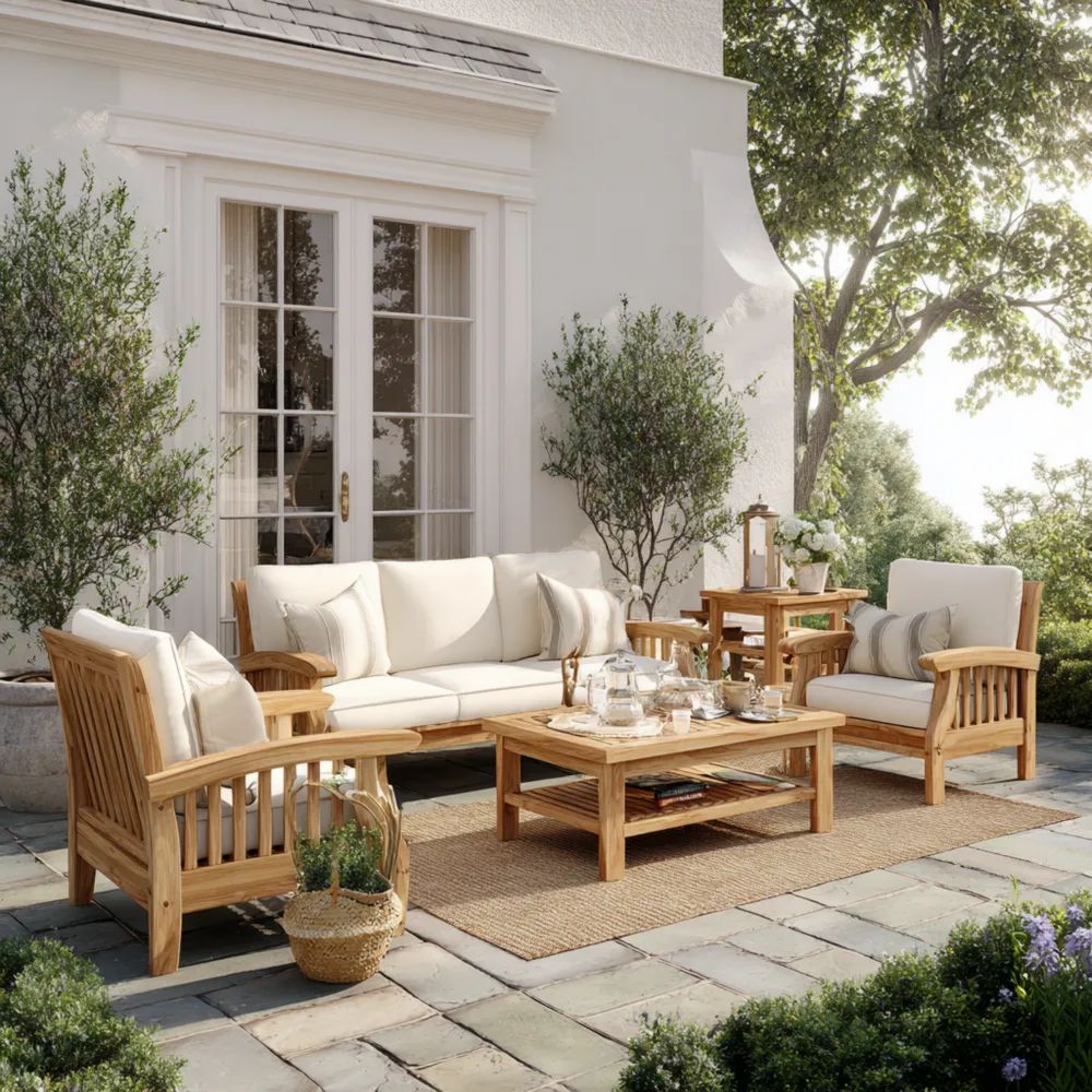 Garten-Sofaset Holz 200x85x75 cm, Naturweiß – Modernes Design