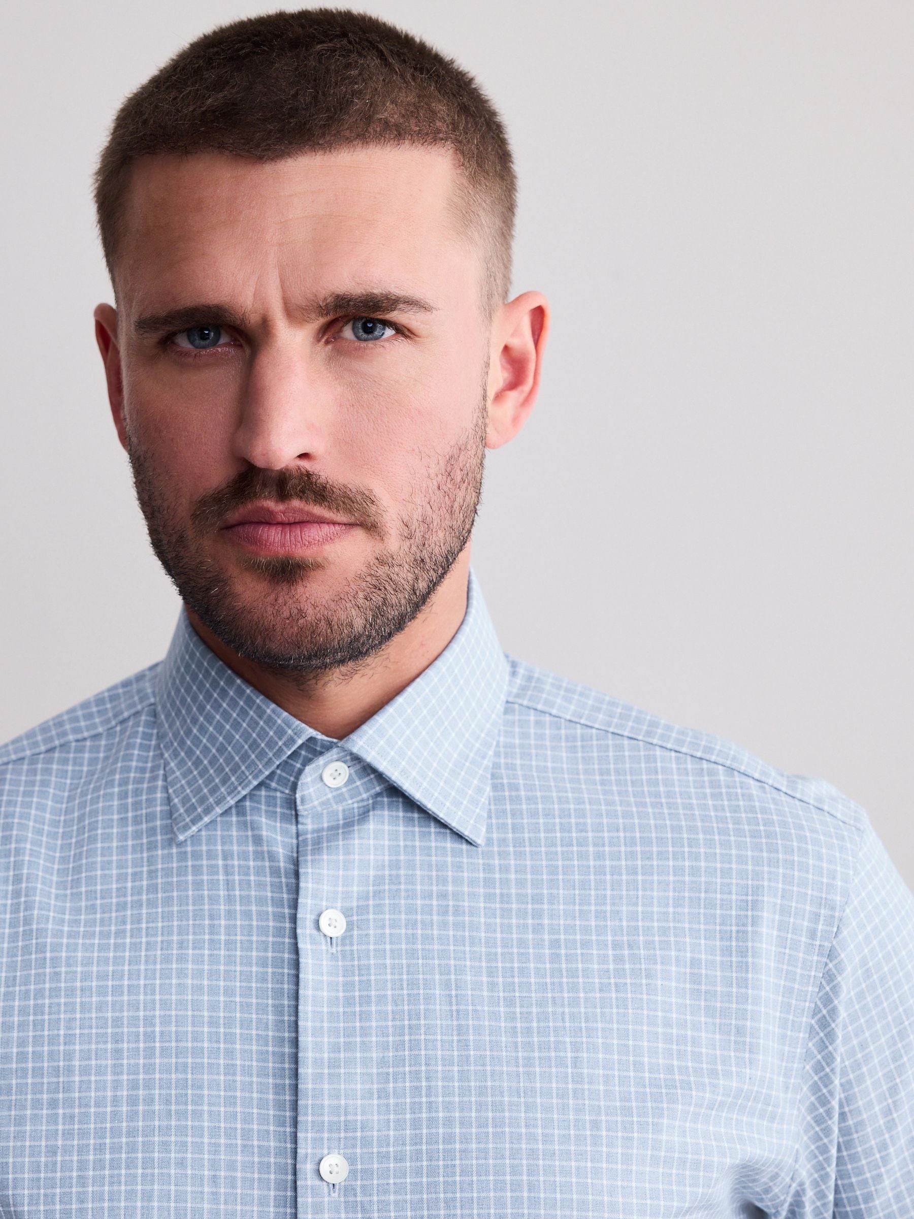 Blauw met rastermotief - Signature premium overhemd met textuur
