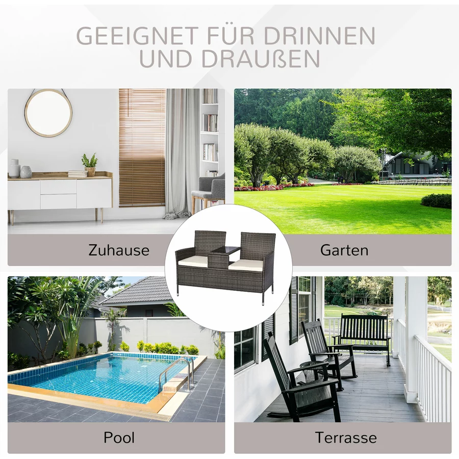 Outsunny Polyrattan Gartenbank grau