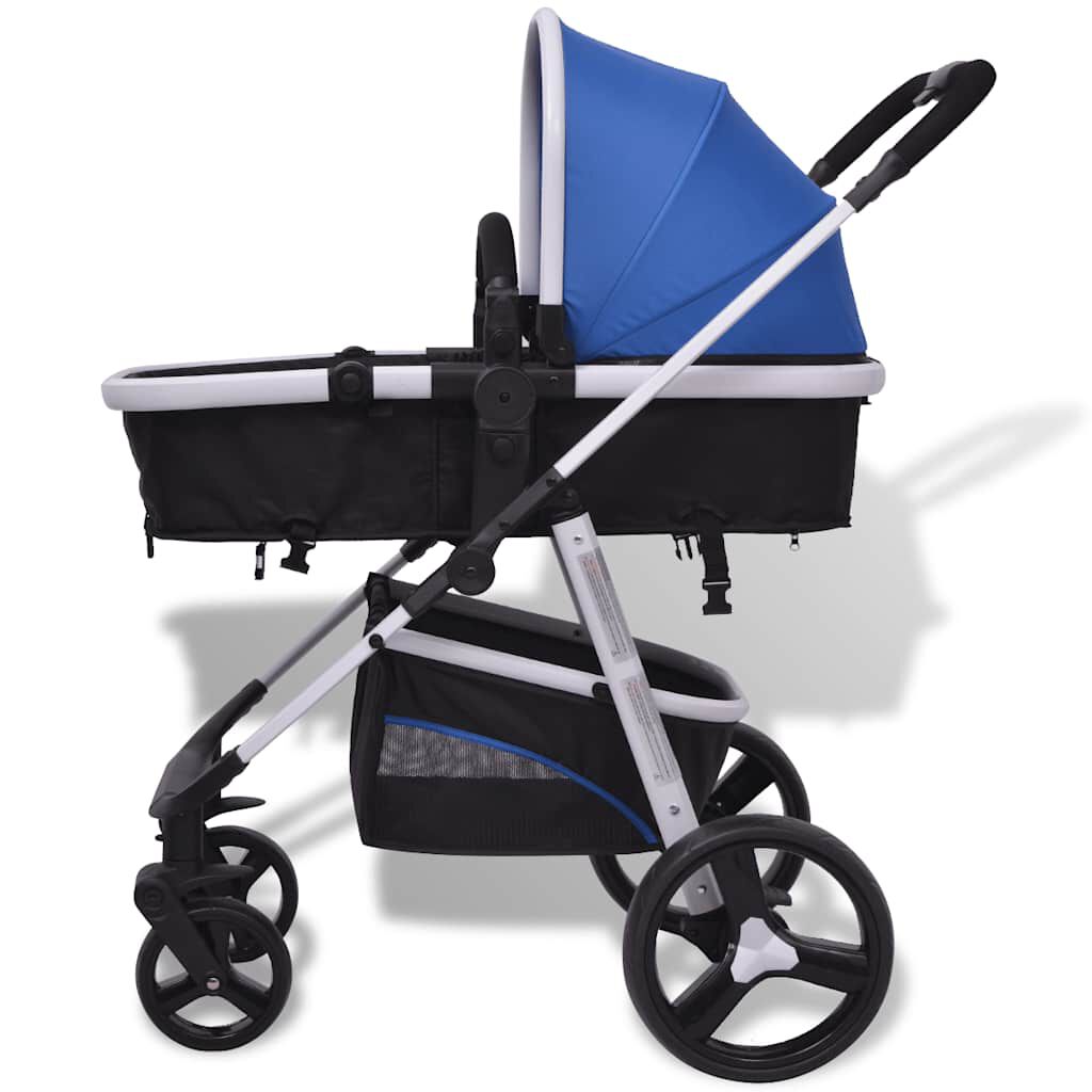 vidaXL 3-in-1 kinderwagen aluminium blauw en zwart