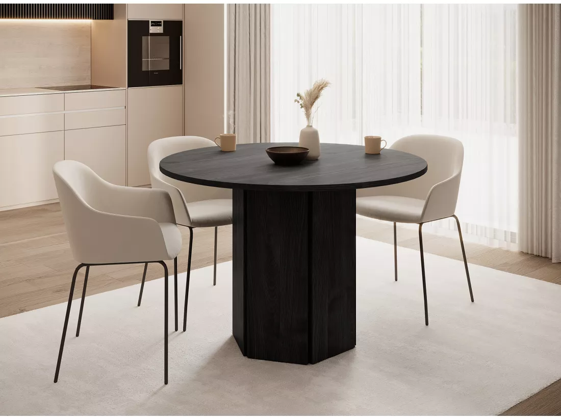 Table ronde - 110 cm - Frêne Portland noir - HEXA