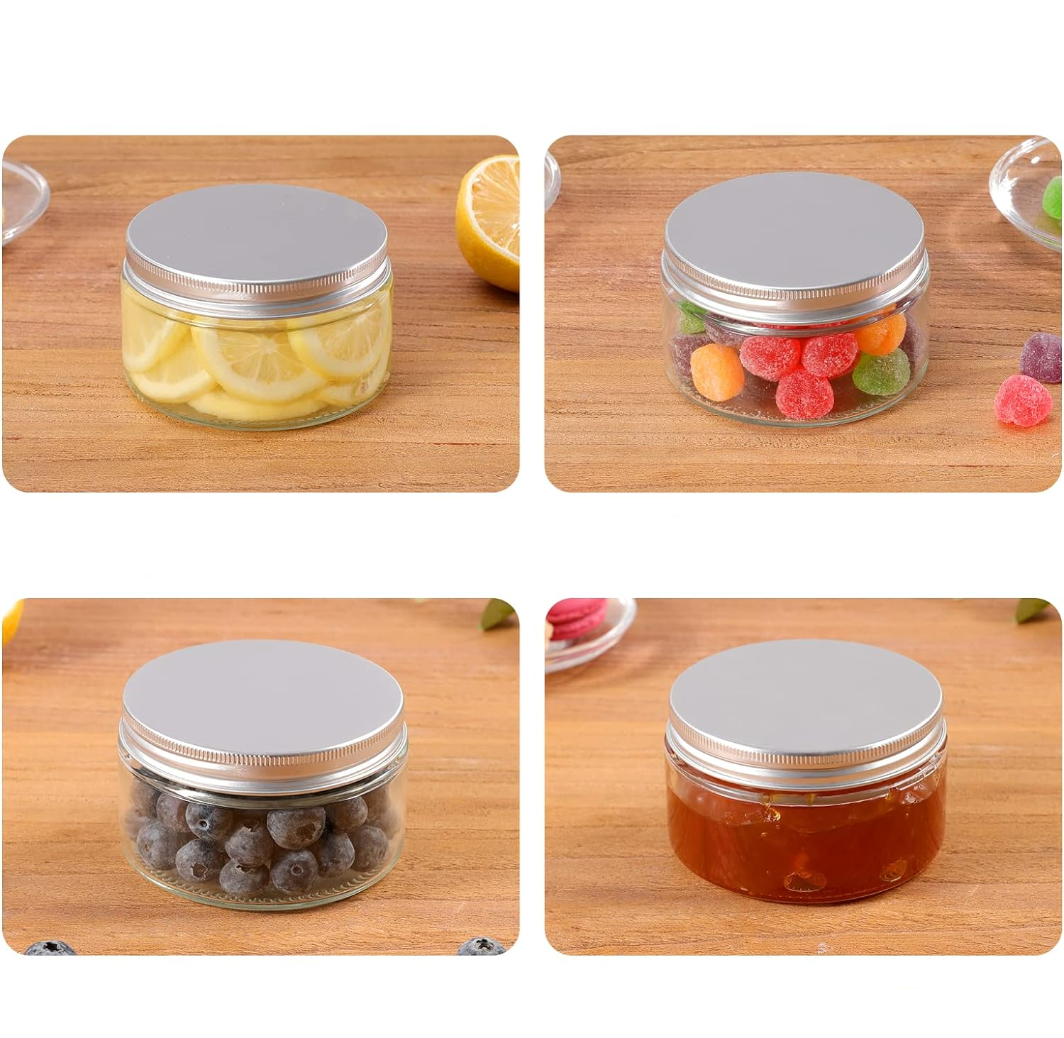 (390ml) Vorrats Glas Aufbewahrungs Behälter inkl. Aluminium Deckel für Snacks / Süssigkeiten / Wattepads / Kosmetik