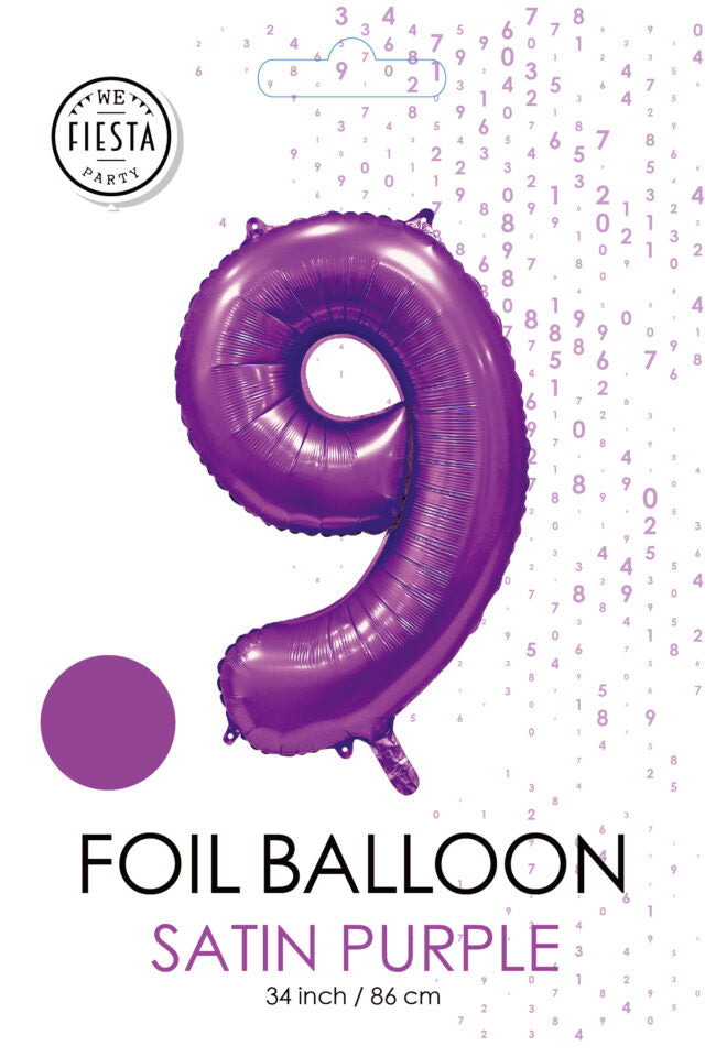 Paarse Cijfer Ballon 9 Jaar Glans 86cm