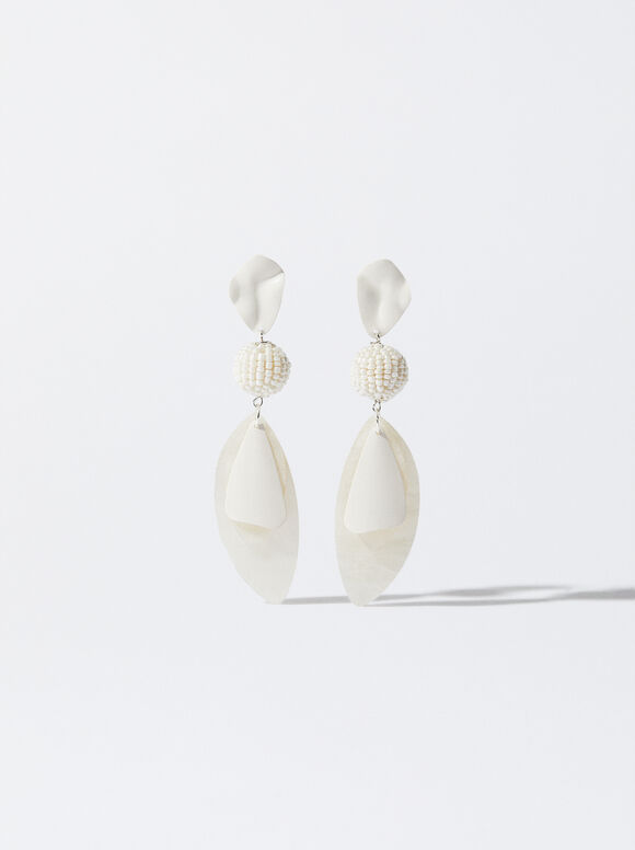 Brincos de resina com miçangas - Branco
