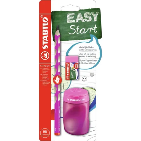 Schul-Set für Rechtshänder - STABILO EASYgraph in pink - inklusive Spitzer + Radierer