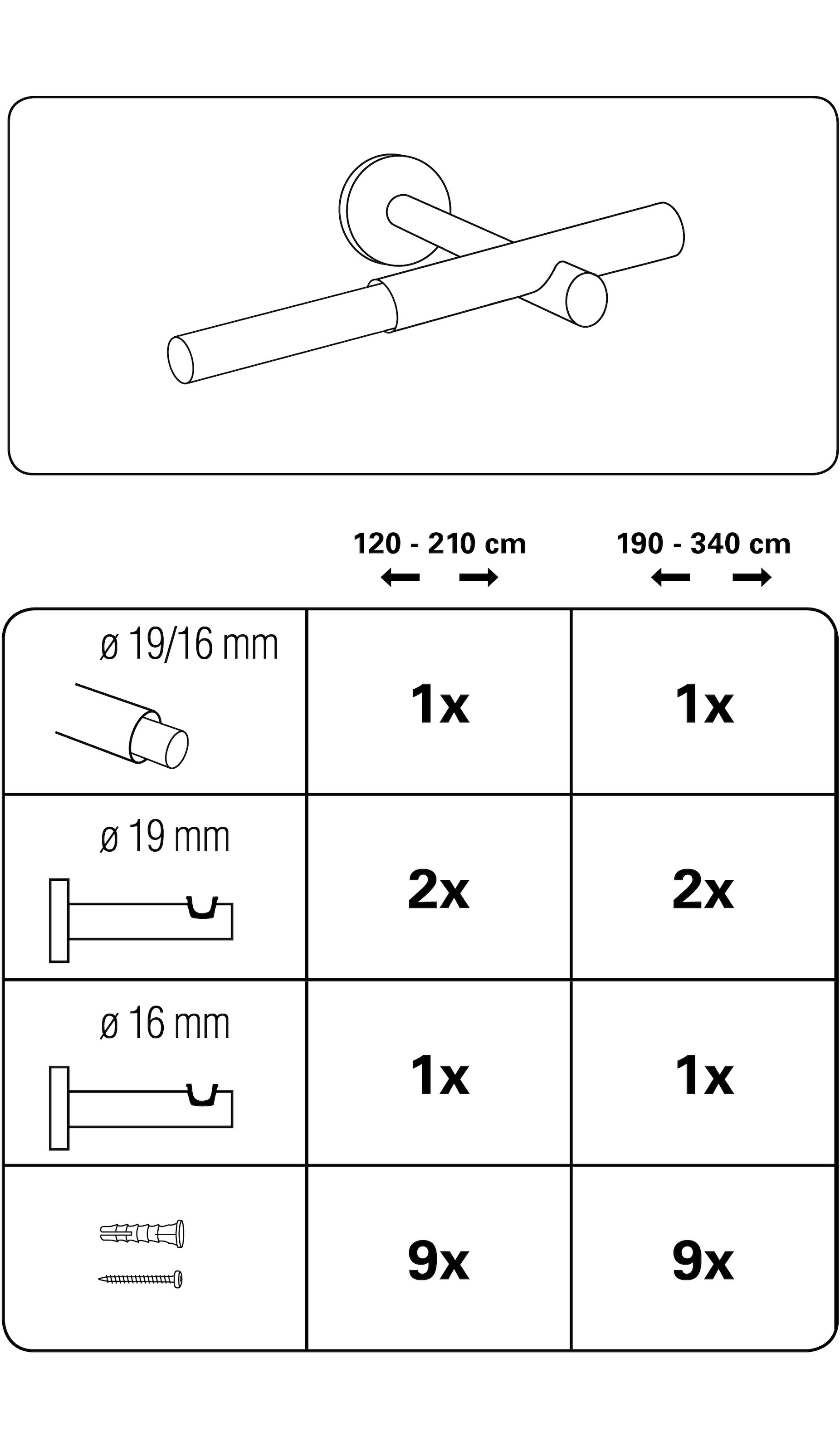 GARDINIA Gardinenstange »Set Sol 1-Lauf« Ø 1,9 mm 1 läufig-läufig mit Bohren, Wandmontage, Metall, Gardinenstangen Set aus Metall
