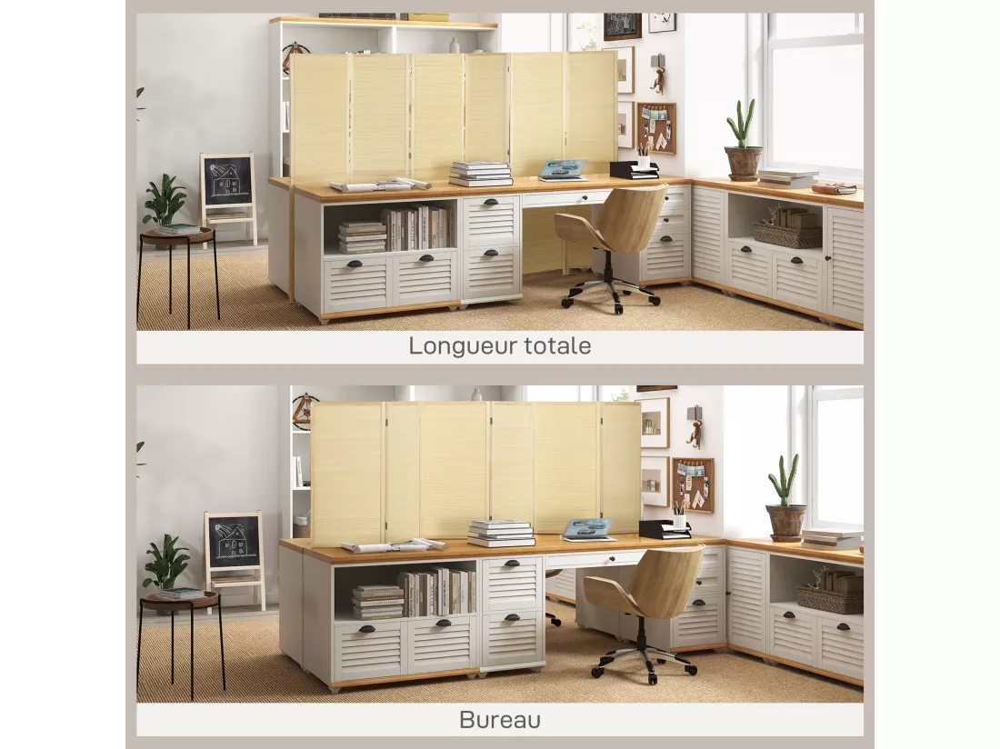 Paravent séparateur de pièce 6 panneaux pliables dim. 270L x 180H cm bois de bambou