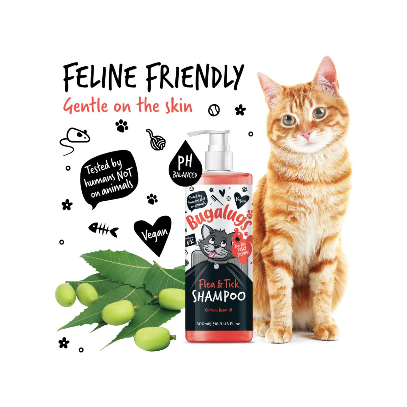 Bugalugs Floh- & Zeckenshampoo für Katzen – Sanfte Reinigung mit Zitronenduft