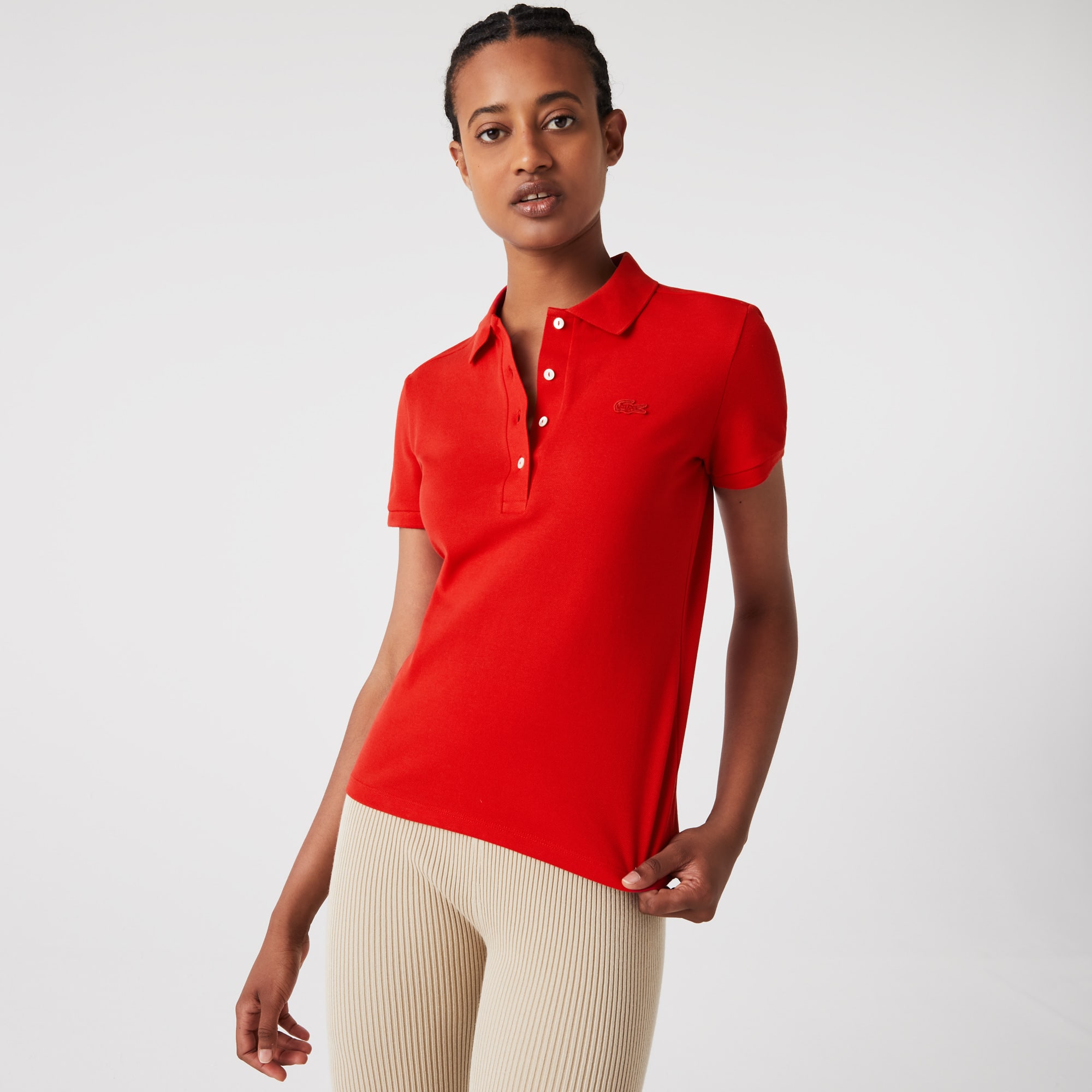 Polo L.12.D slim fit en mini piqué stretch Manches Courtes - Rouge - Lacoste - Femme