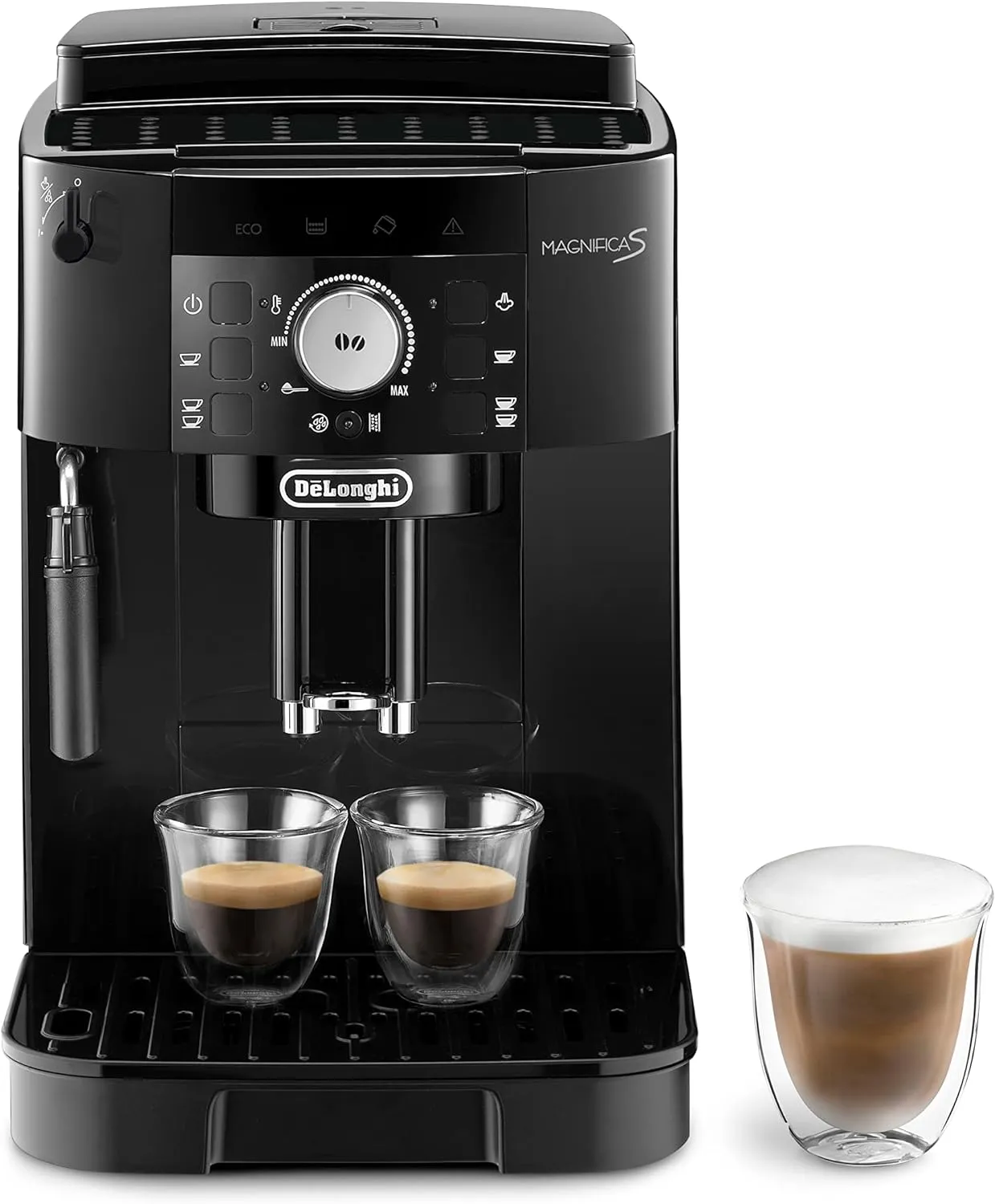 ## Magnifica S ECAM11.112.B, Kaffeevollautomat mit Milchaufschäumdüse für Cappuccino, mit Espresso Direktwahltasten und Drehregler, 2-Tassen-Funktion, Schwarz