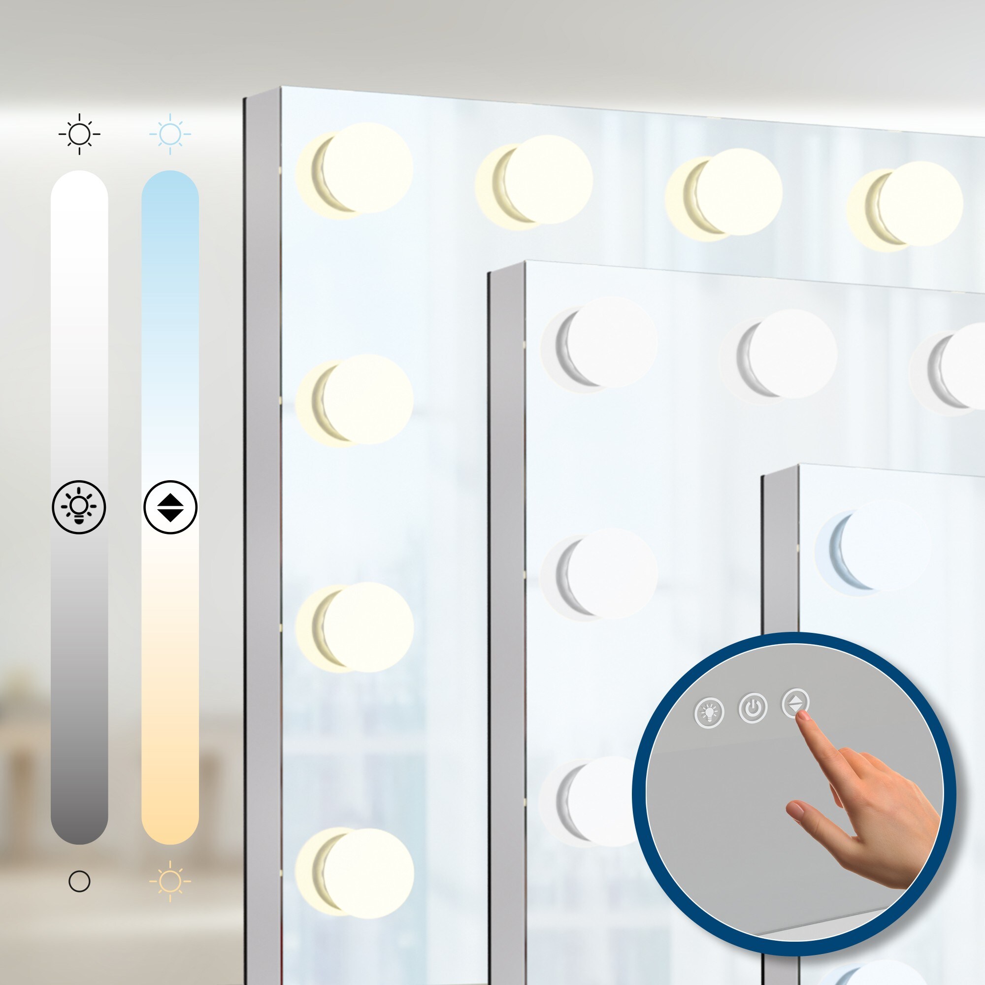 CLP Schminktisch Nettie mit Spiegel I Kosmetiktisch mit LED-Beleuchtung I mit 3 Schubladen, Glasplatte und USB-Anschlüssen