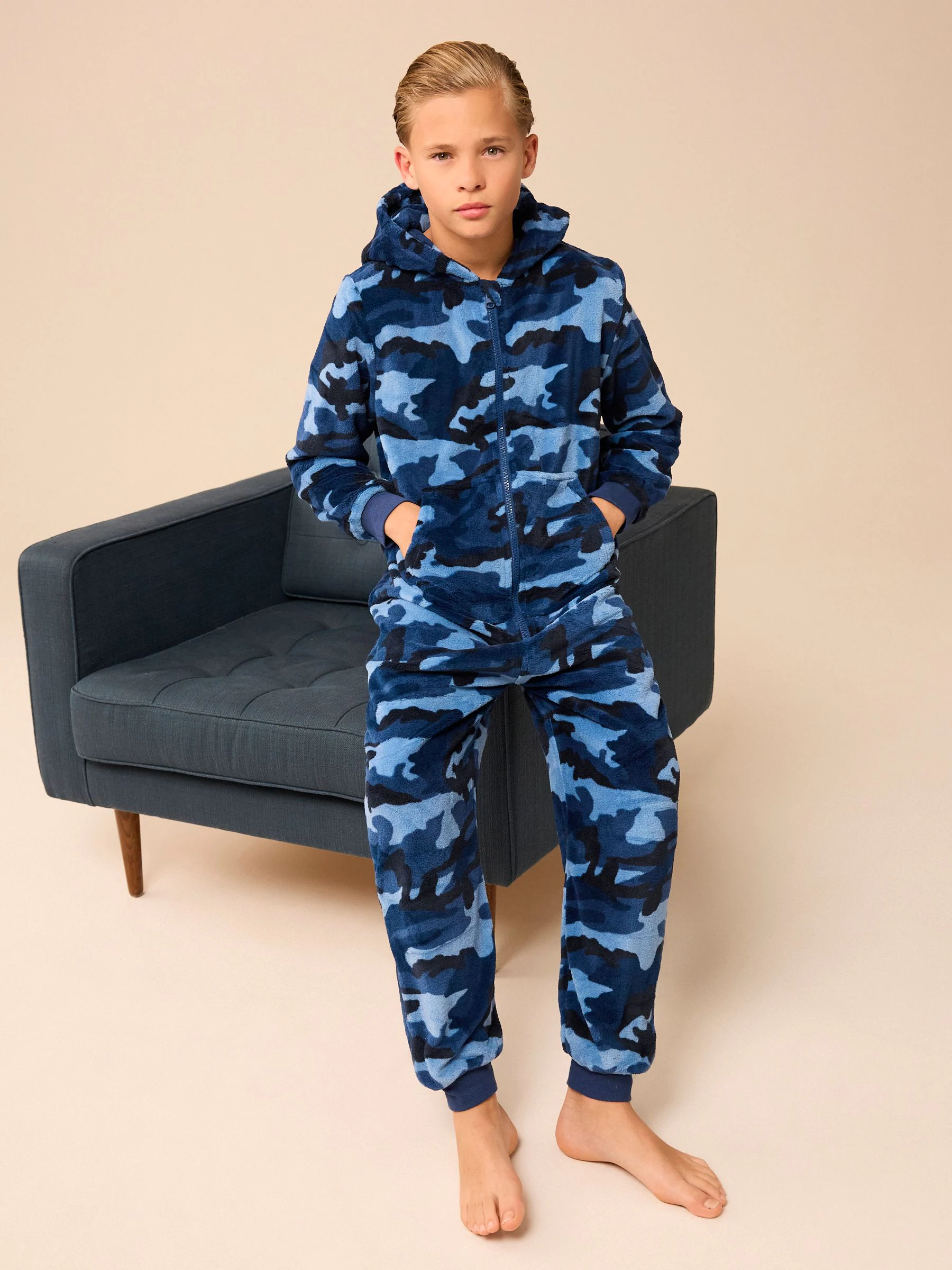 Blauw - All-in-ones fleece pyjama (3-16jr)