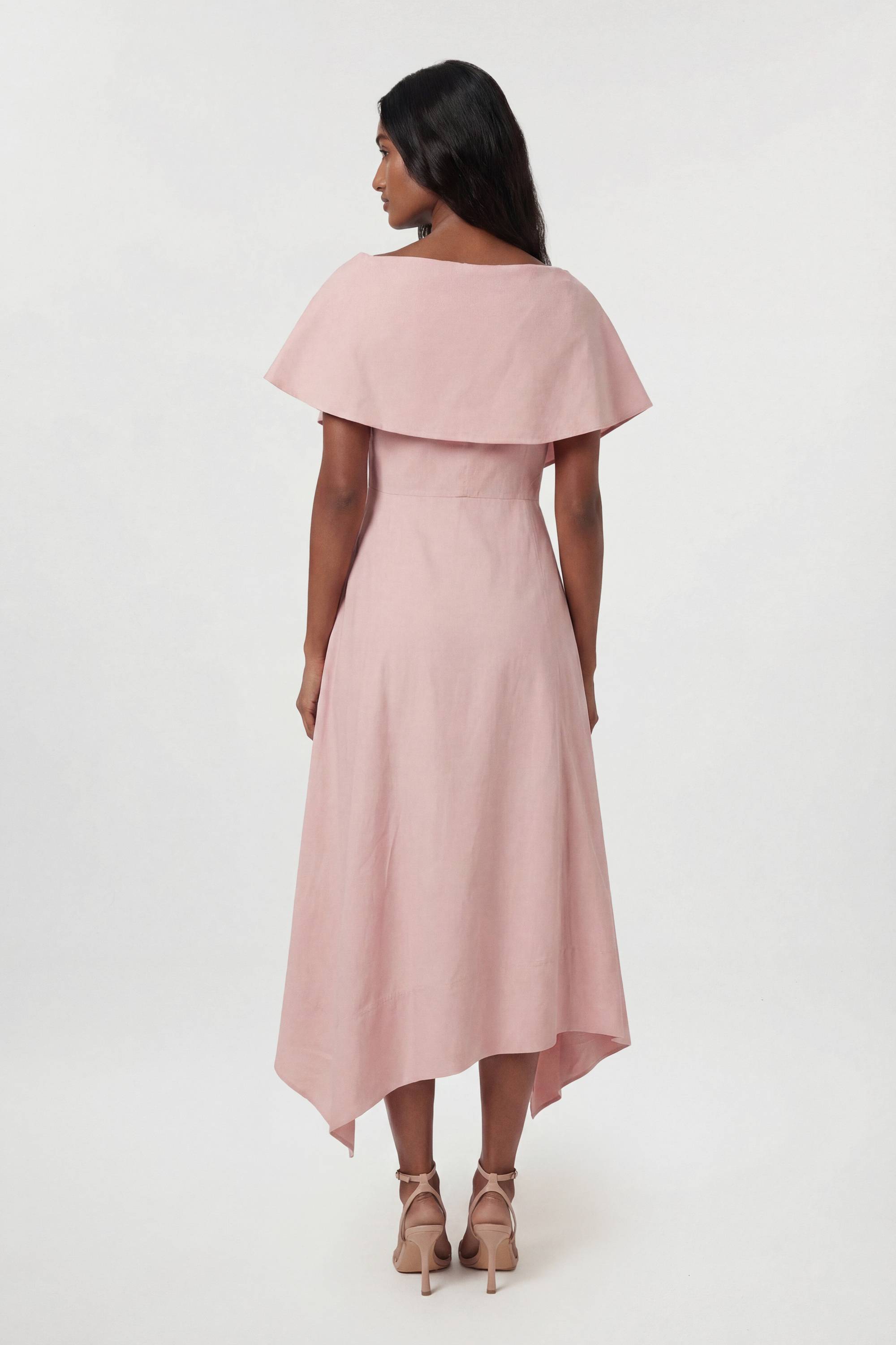 KarenMillen Robe Midi Premium En Viscose Lin À Col Asymétrique Et Jupe Ample Ajustée