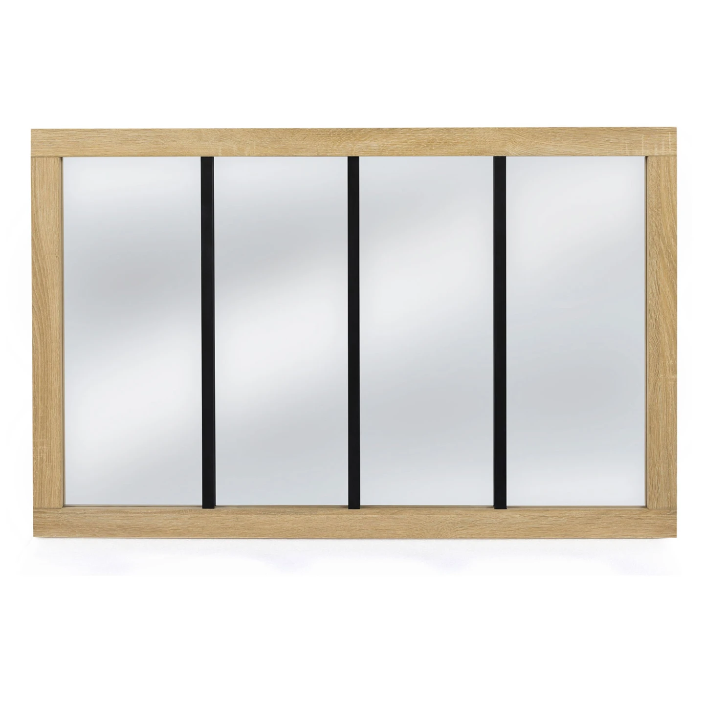 Miroir verrière atelier 4 bandes cadre bois design industriel 110x70 cm